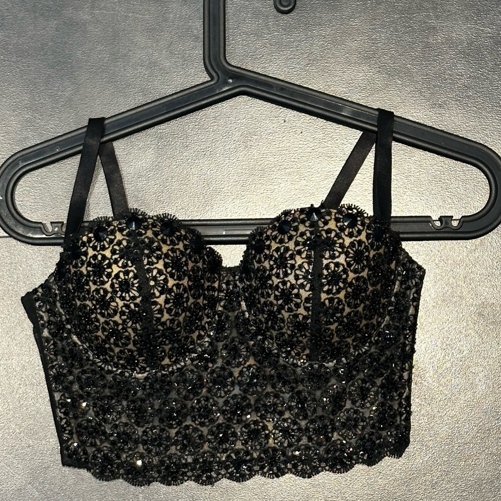 Bebe Adrianna Beaded Floral Bustier Corset Crop Top